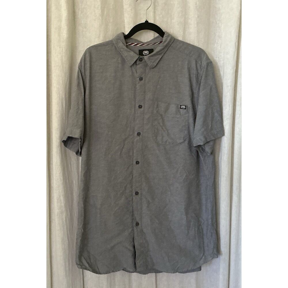 Ecko Unltd Mens Gray Solid Short Sleeve Button Up Shirt Size XL